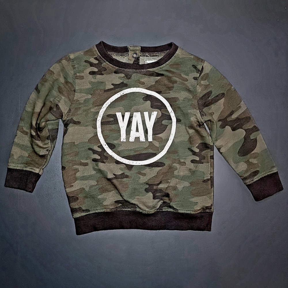 EUC | Babaluno | 18-24M | Camo "YAY" Sweatshirt